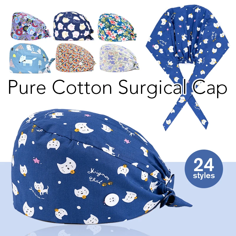 Cotton Scrub Cap Women Cartoon Printing Beauty Salon Work Hat Lab Hospital Doctor Work Caps Scrub Cap Health Service Cap