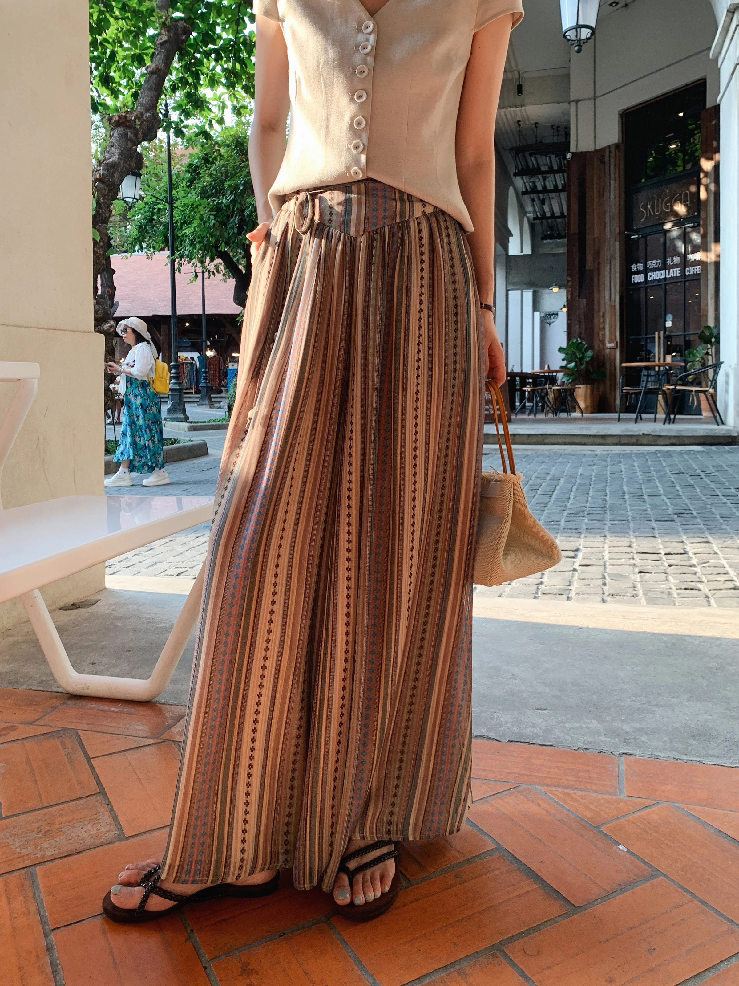 Boho Wide Leg Chiffon Palazzo Pants Women Summer High Waist Flowy Printed Skirt Trousers Casual Loose Long Pants for Petite Look