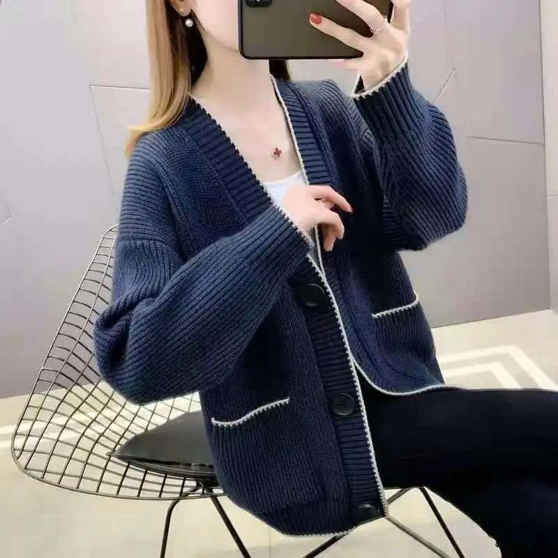 Korean Version Loose Fitting Small Fragrant Knit Cardigan 2023 Spring and Autumn Single Breasted Versatile Sweater Jacket