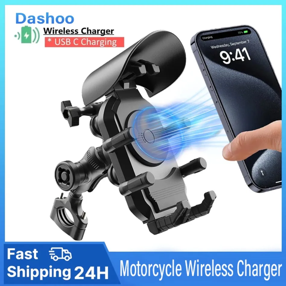 

Motorcycle 15W Wireless Charging Phone Holder Phone Cradle Charger GPS Moto Support Cellphone Handlebar Mount For 4-7 inch Phone