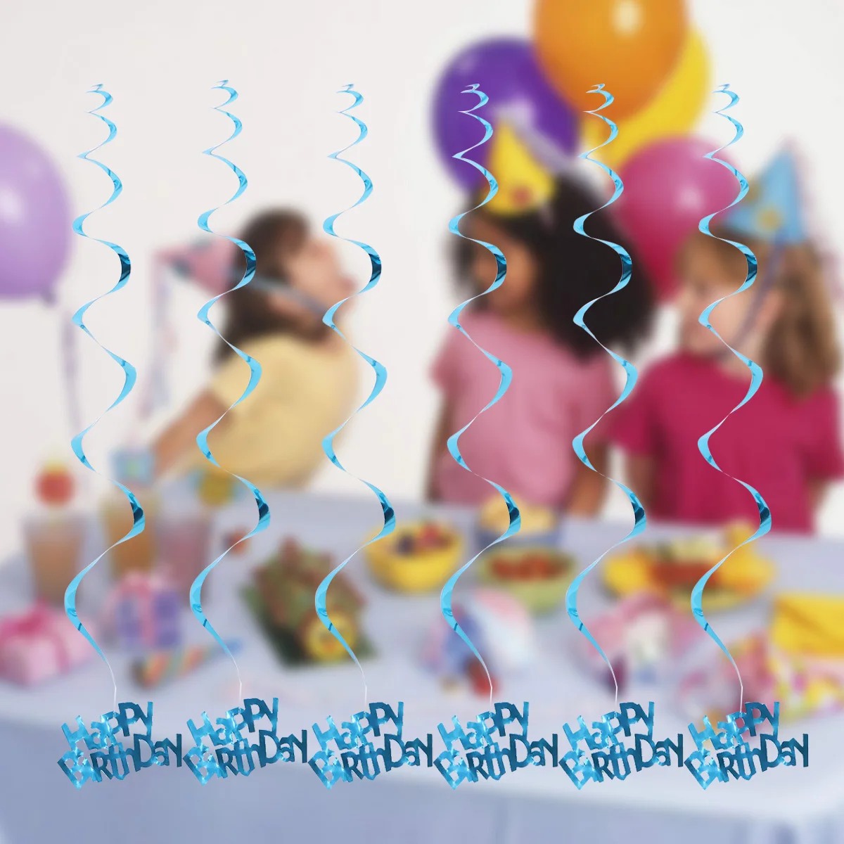 

6Pcs Spiral Hangers and Pendants Set for Birthday Party Decorations Dizzy Dangler Swirl Hanging Star Moon Letters Sky Blue