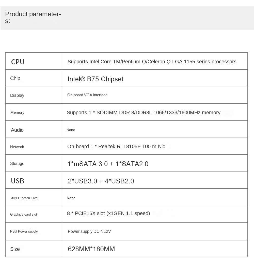 ETH-B75マザーボードピッチ65mmddr 3/ddr3lノートブックメモリmsataハードディスクvga