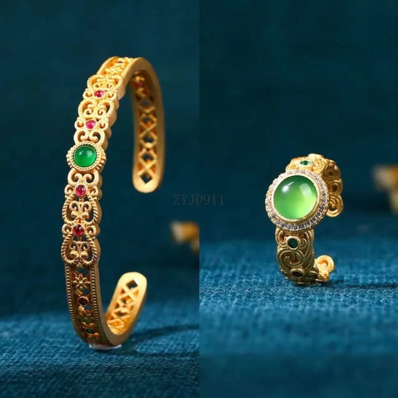 * Brazalete abierto dorado estilo palaciego chino étnico para mujer, pulseras de diseño hueco Vintage