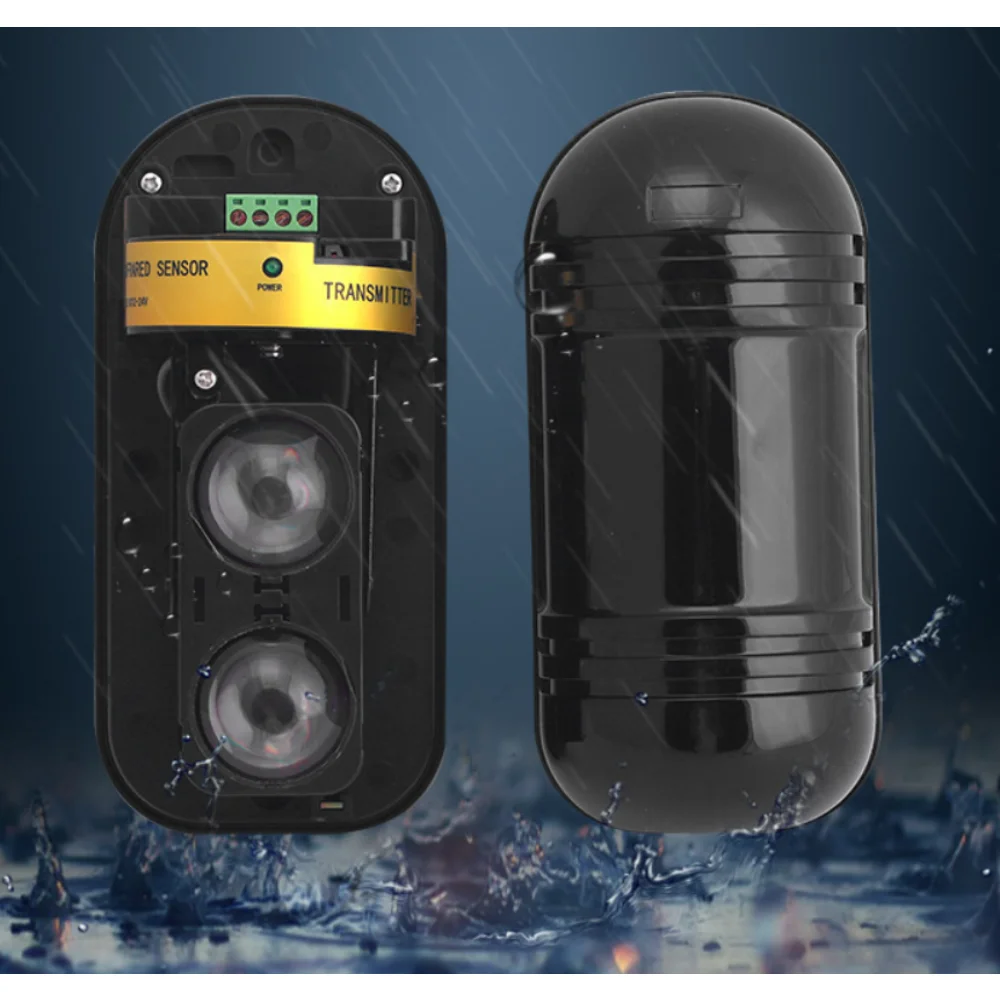 Home Perimeter Infrared Alarm Waterproof Dual Beam Sensor 100m Active Counter Detector Black Security