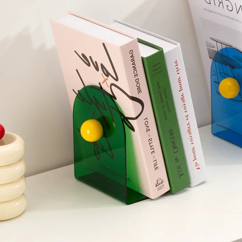 Simple Bookends Transparent Dopamine Color Acrylic Creative Half Circle L Shape Bookends Tabletop Living Room Storage Decoration