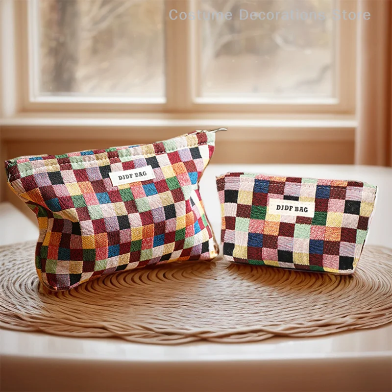 Colorful Checkered Makeup Bag Large Capacity Cosmetic Bag Lipstick Storage Bag Travel Toiletry Bag Women's Commuter Clutch