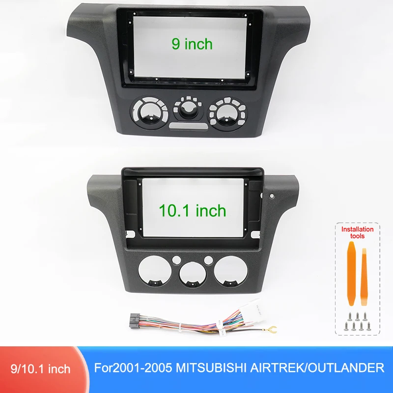For Mitsubishi Airtrek Outlander 2001-2005 9/10.1 Inch Car Radio Fascia Frame Kit with Wiring Harness Android Stereo Upgrade