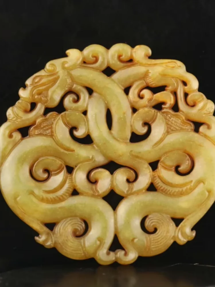 Old Natural Jade Hand-Carved Statue of Dragon Exquisite Handicraft