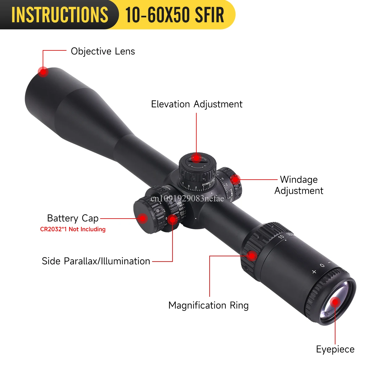 Tactical 10-60X50 SFIR Red Illumination Reticle Optics Sight 30Mm Monotube New Hunting Target for Long Range Shooting Scope view 2