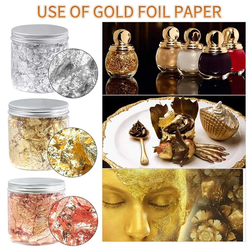 3G Nail Art Decoration Gold Silver Copper Foil Sequins Glitter Leaf Flake Sheet Bulk Foil Paper For Gilding Manicure Accessories