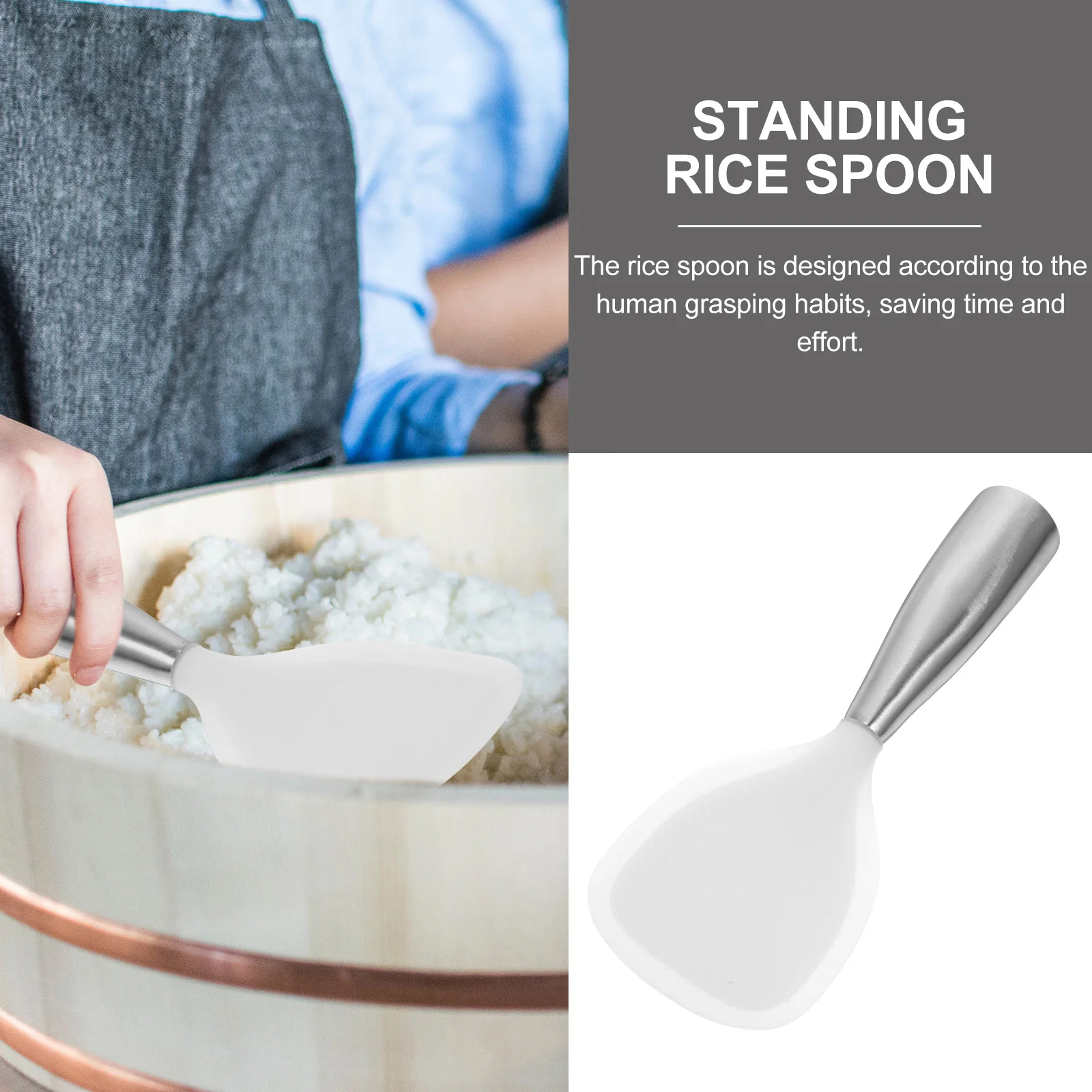 

Stainless Steel Rice Spoon Nonstick Ergonomic Handle Standing Design Easy Clean Kitchen Scoop For Home Restaurant Hotel