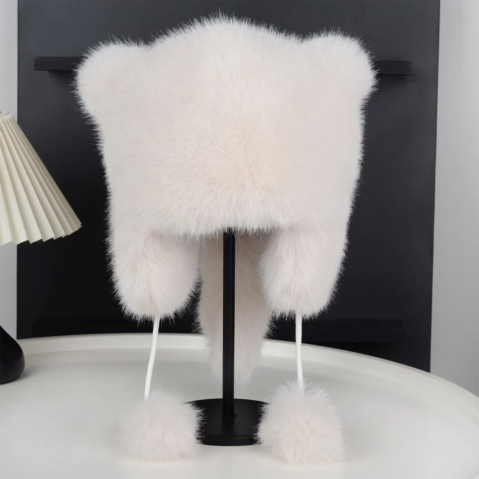Winter Plüsch Kunstfell-Mütze für Damen Dicke Flauschige Ohrenschutz-Kappe Winddichte Warme Kopfbedeckung Balaclava-Mütze Damen Panama Russische Mütze – Detail 10