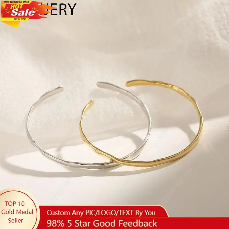 

ANENJERY Silver Color Irregular Open Cuff Bracelet for Women Men High Polish Bangle Jewelry Adjustable