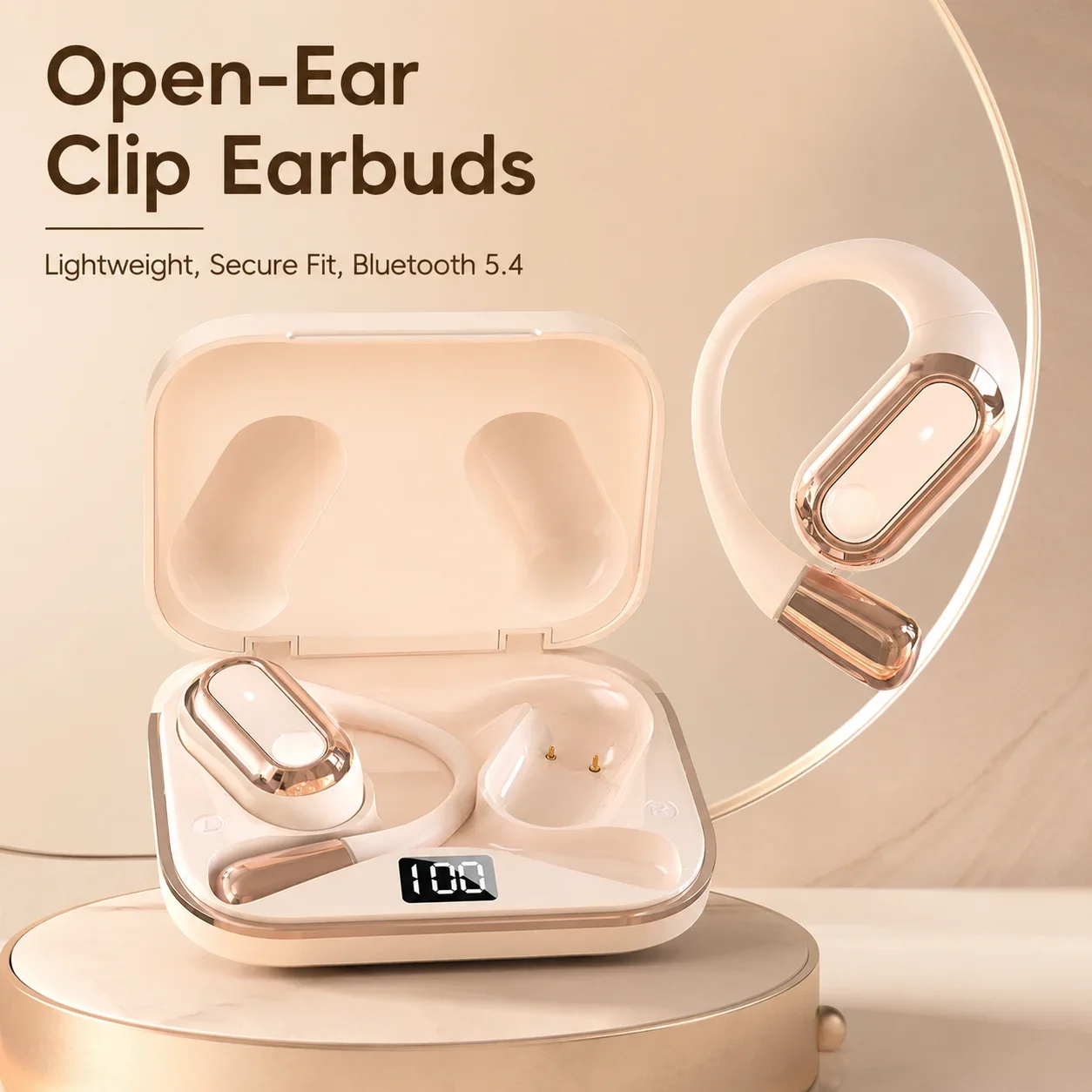Gaming Headset Bluetooth Headphones Open-Ear Clip-On Adjustable Ear-Hook Lightweight Secure Fit Bluetooth 5.4 TWS Earbuds