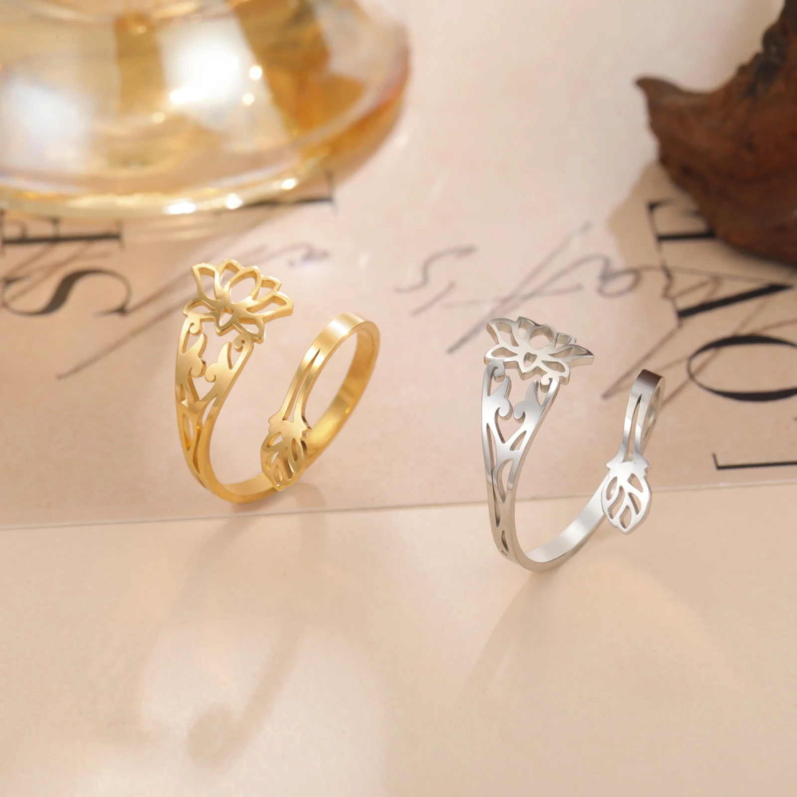 Lemegeton Buddhismus Lotusblüten-Ring für Frauen, verstellbare Fingerringe, 2026, trendiger Edelstahl-Schmuck, Geburtstagsgeschenk