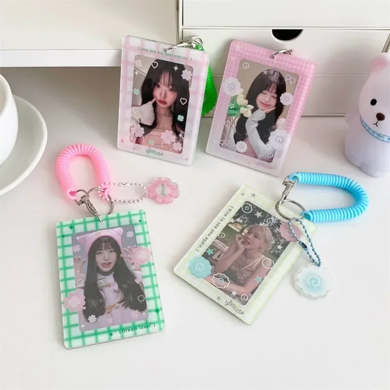 1pc Kpop Photo Card Holder with Spring Lanyard Retractable Four Leaf Series Bus ID Pass Work Card Cover Case Students Supplies