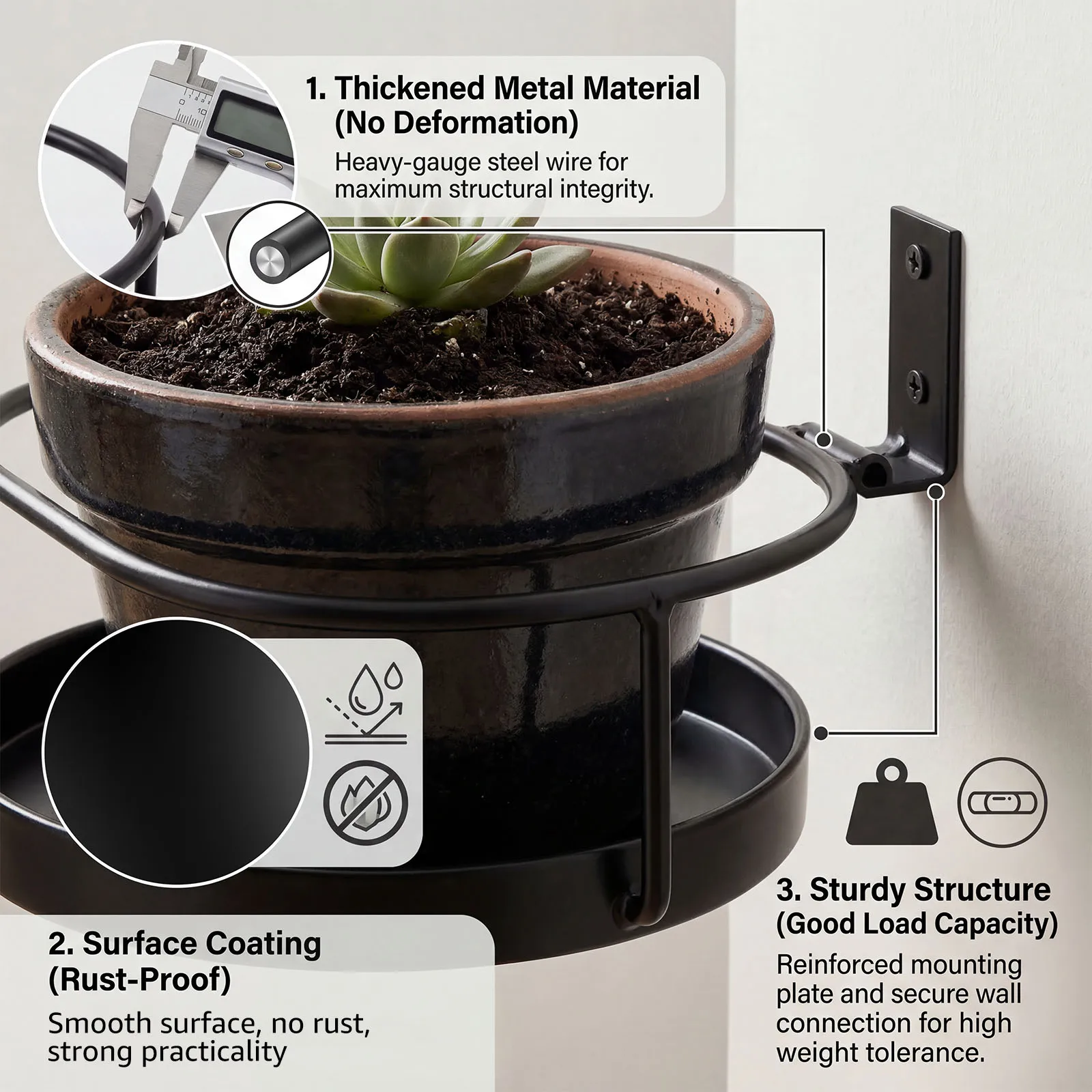 Wall Mounted Plant Pot Holder Round Metal Wall Shelf Hanging Flower Pot Bracket Floating Shelves Planter Hanger Garden Accessory