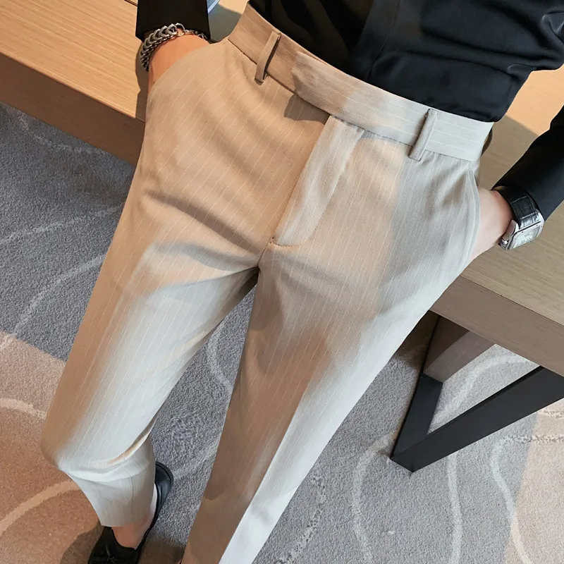 Men Black Striped Formal Wear Suits Pants Male Wedding Dress Trousers High Quality Men British Style Business Casual Suit Pants