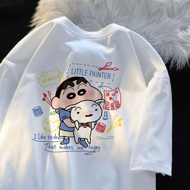 

Crayon Xiaoxin Embrace Xiaoxin Fashion Womens T-Shirt Samio Pattern T-Shirt Letter Loose Shirt Personalized Fashion Short Sleeve