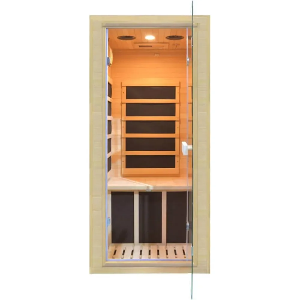 

Far Infrared Home Sauna, Dry Personal Saunas Room, Hemlock Wood Sauna with 1200W 5 Heating Panels, Heating Machine Equipment