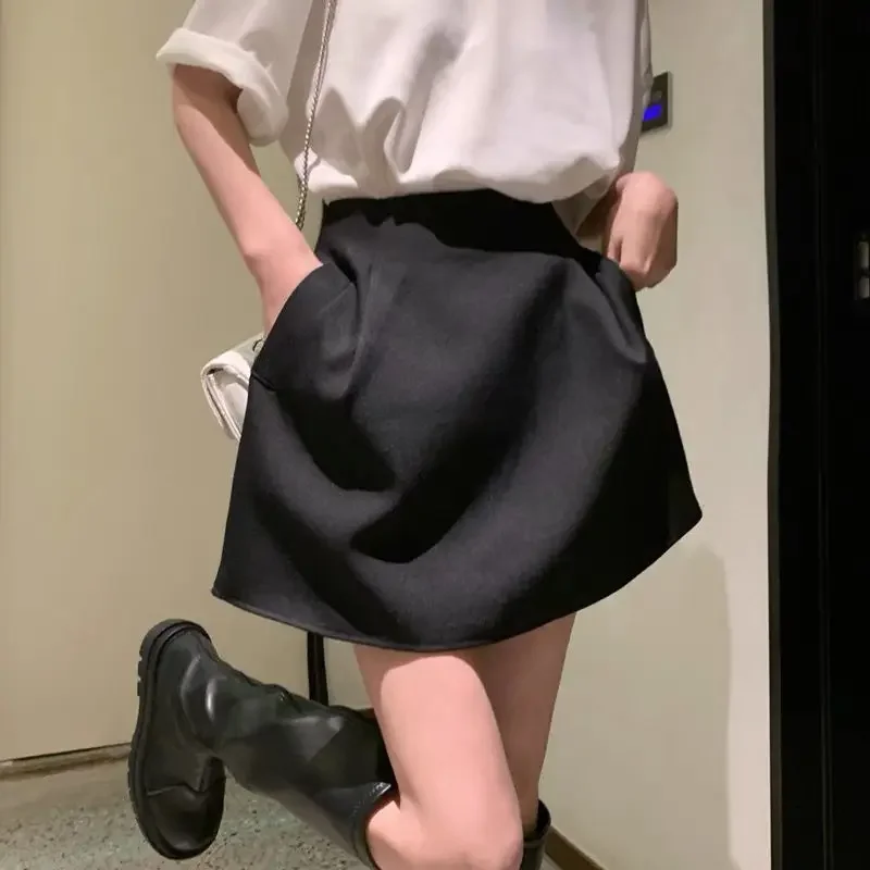 Skirts Women Elegant Office Lady Femme High Waist Faldas Popular Mini Casual Korean Style Temperament Pocket Fashion Chic A-line