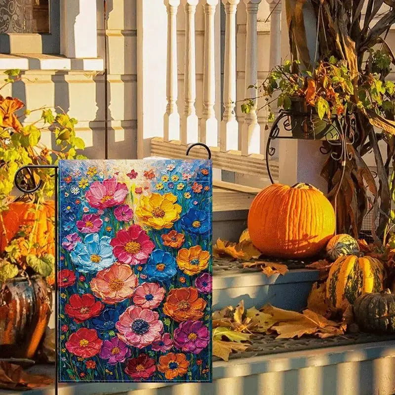 Garden Flag 12x18 Inch, Colorful Floral Garden Flag, Double Sided Oil Painting Flower Outdoor Flag, Seasonal Decorative Yard yyi