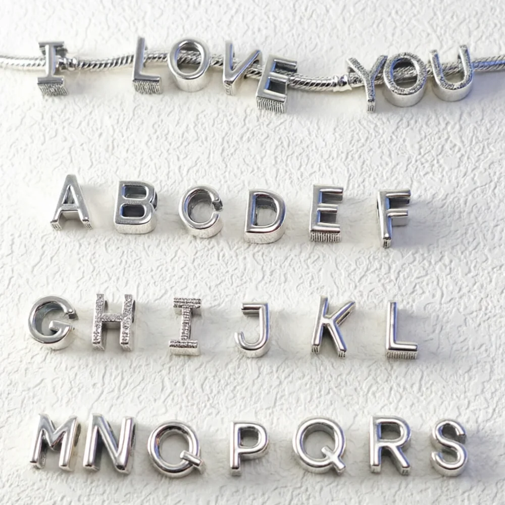 Silver 925 Alphabet 26 Letter A-Z Charm Fine Beads Fit Original Charms Silver Bracelet Accessories DIY Fine Jewelry for Women