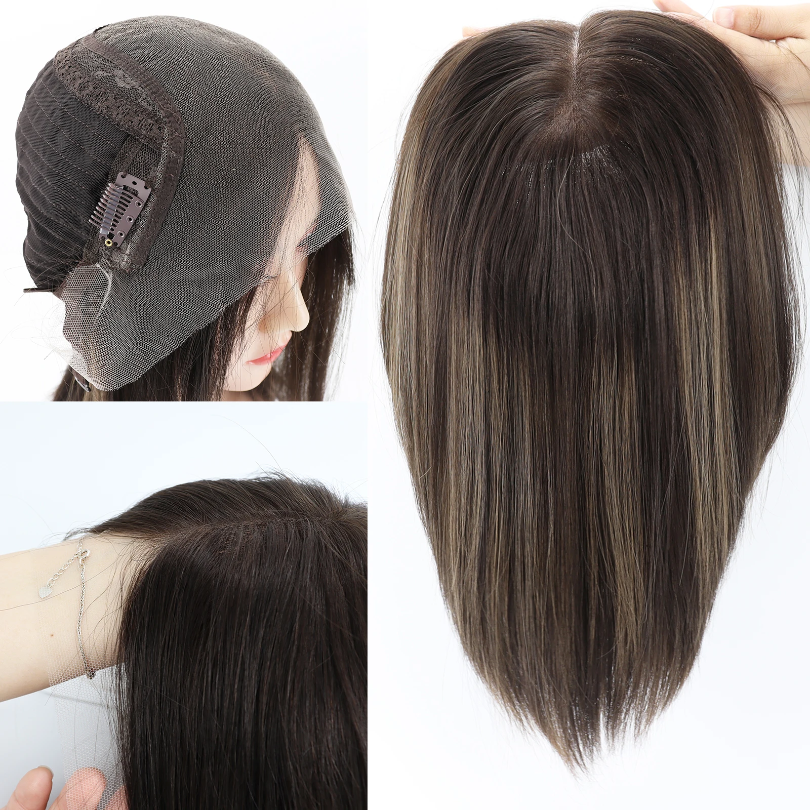 

Lace Top Jewish Wig for WomenHighlight 4/12 Virgin European Human Hair Wig with Clips in ear to ear Transparent Lace