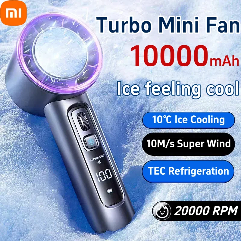 Xiaomi 휴대용 핸드 헬드 팬 10000mAh USB 충전식 고속 터빈 소형 팬 100 풍속 조절 가능한 얼음 냉각 팬