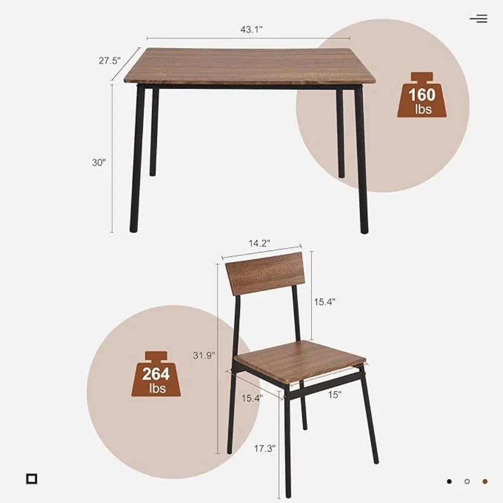 5-Piece Kitchen & Dining Room Sets for 4 Dining Table Set Rustic Industrial Style Wooden Kitchen Table -  Rustic