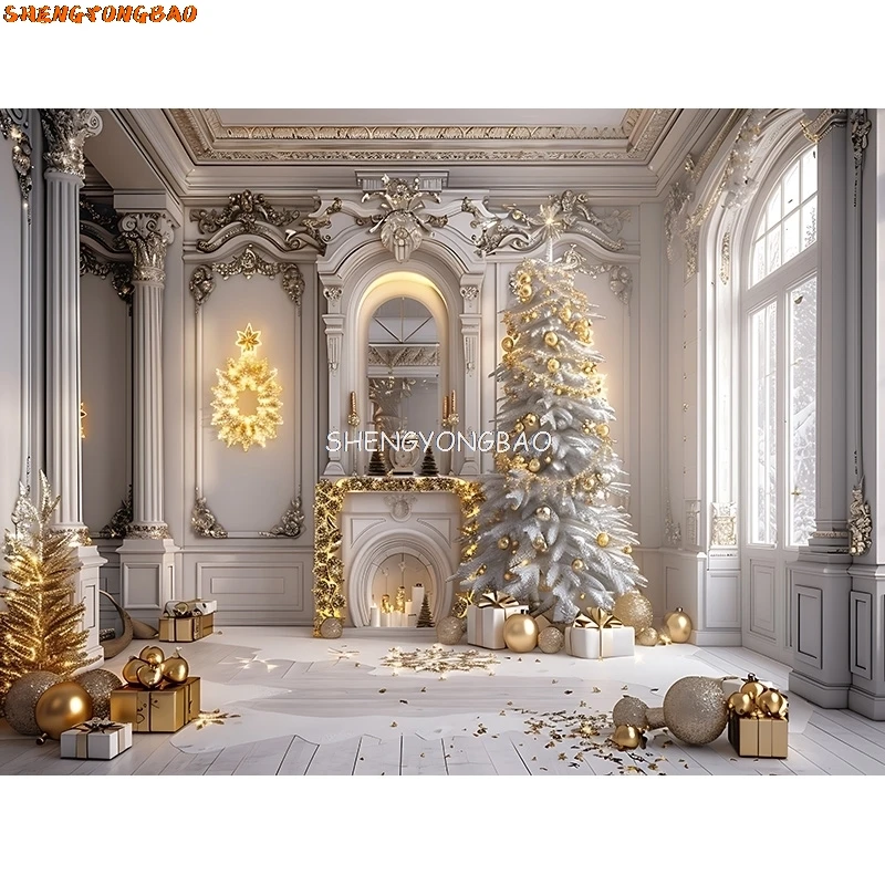 Confortable jour de Noël Scène Cheminée Photographie Toile de Fond Accessoires Hiver Salon Nouvel An Cadeau Vacances Photo Fond RS-11