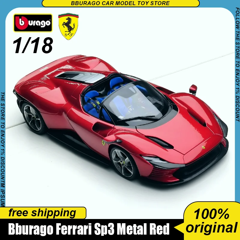 

New In Stock Bburago 1:18 Ferrari Daytona Sp3 Premium Gift Box Packaging Metal Red White Alloy Miniature Diecast Model Toys Gift