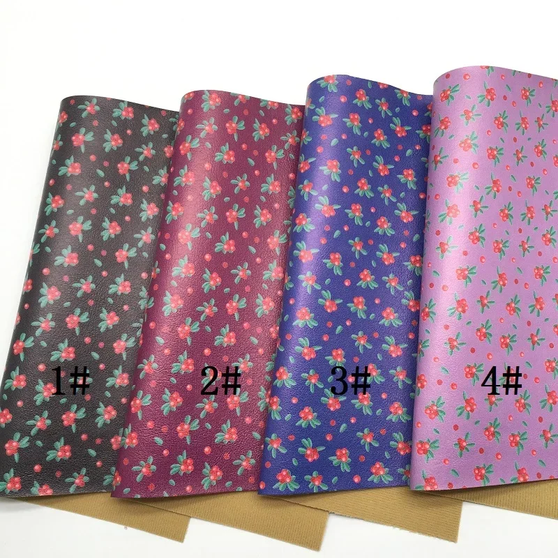 Onefly Wholesales Dropshipping Leather Supplier Flowers Cherry Printed Synthetic Faux leather Felt Backing For Bow DIY  FZ127