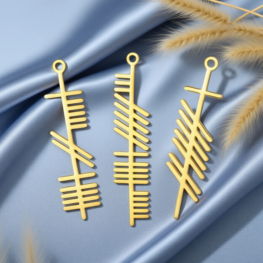 Pingente Ogham Irlandês Antigo Dawapara para Fabricação de Joias, Alfabeto Árvore Nórdico, Acessórios em Aço Inoxidável