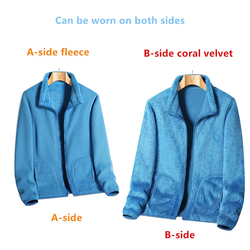 New Autumn Winter Men\'S Reversible Fleece Coat With A Stylish And Versatile Stand Up Collar Thickened And Warm Cardigan Jacket