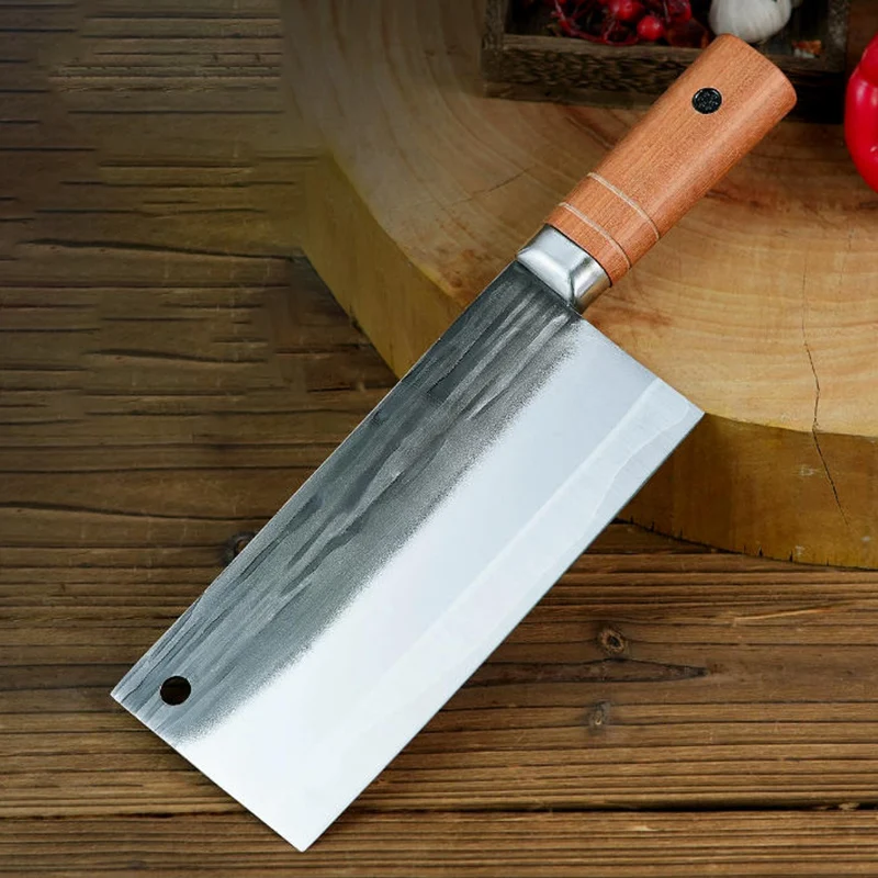 8 Inch Chinese Chef Knife 3-layers Clad Steel 10Cr15CoMoV Blade Cleaver Meat Slicing Vegetables Handmade Forged Kitchen Knives