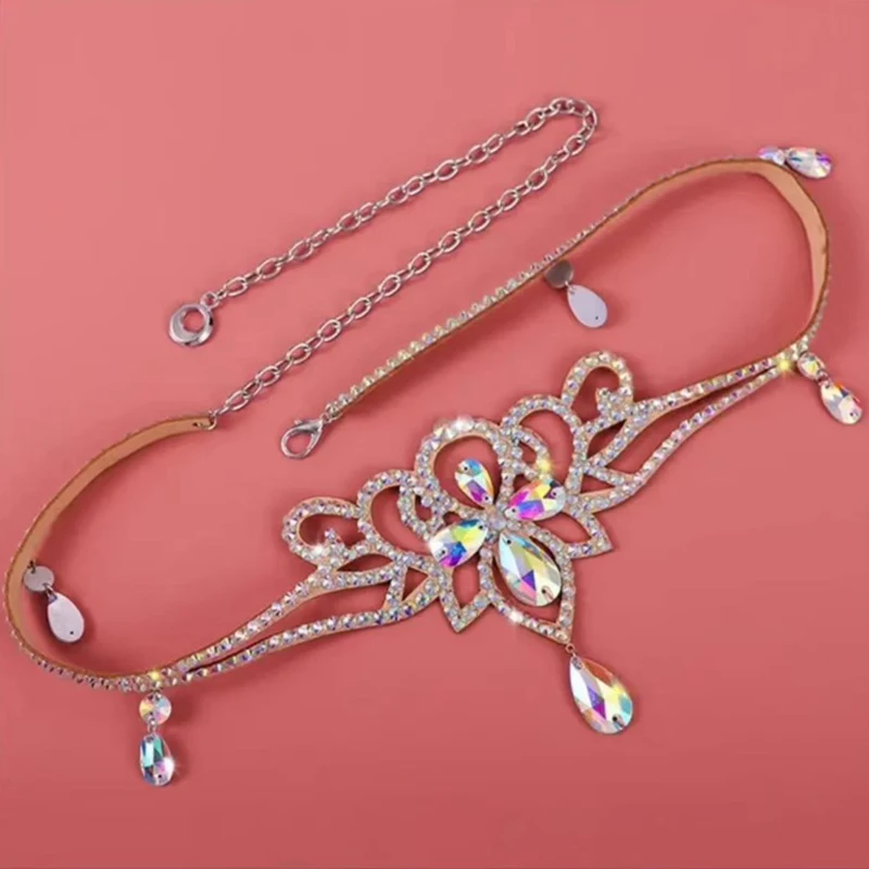 Buikdans podiumvoorstelling kostuumaccessoires, dans regenboog diamanten ketting sieraden, waterdruppel taille ketting