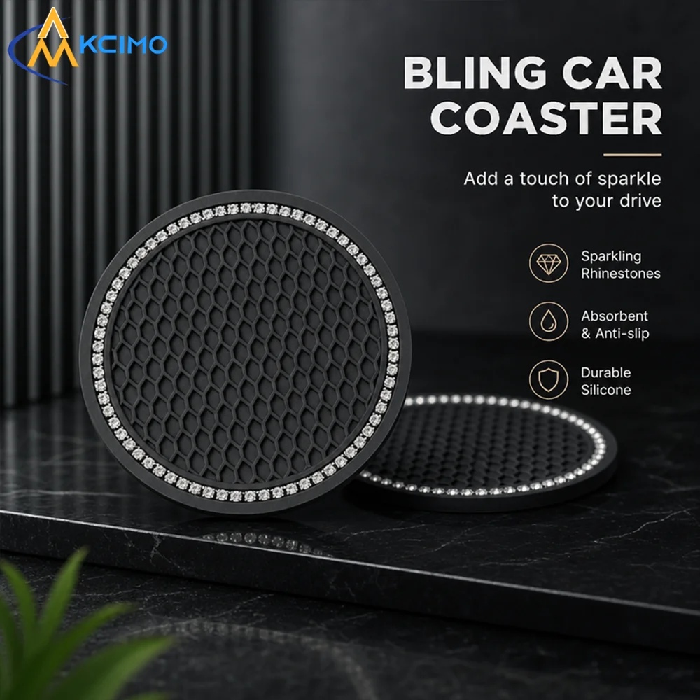 2Pcs Bling Crystal Non‑Slip Car Cup Mat, Rubber Cup Holder Liner for Auto Interior Decoration
