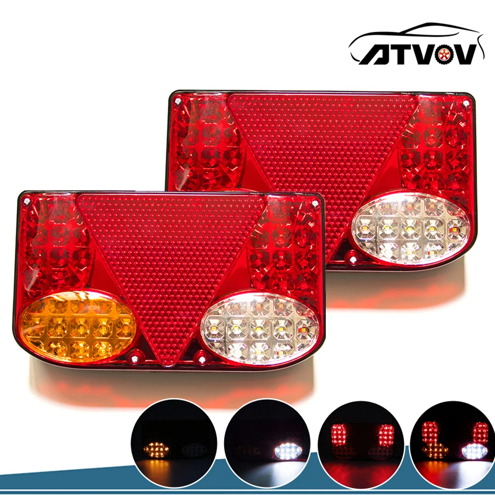 ATVOV 2PCS 12V LED Car Truck Tail Light Rear Stop Brake Light Signal Lamp Indicator Waterproof Van Lorry Trailer Caravan