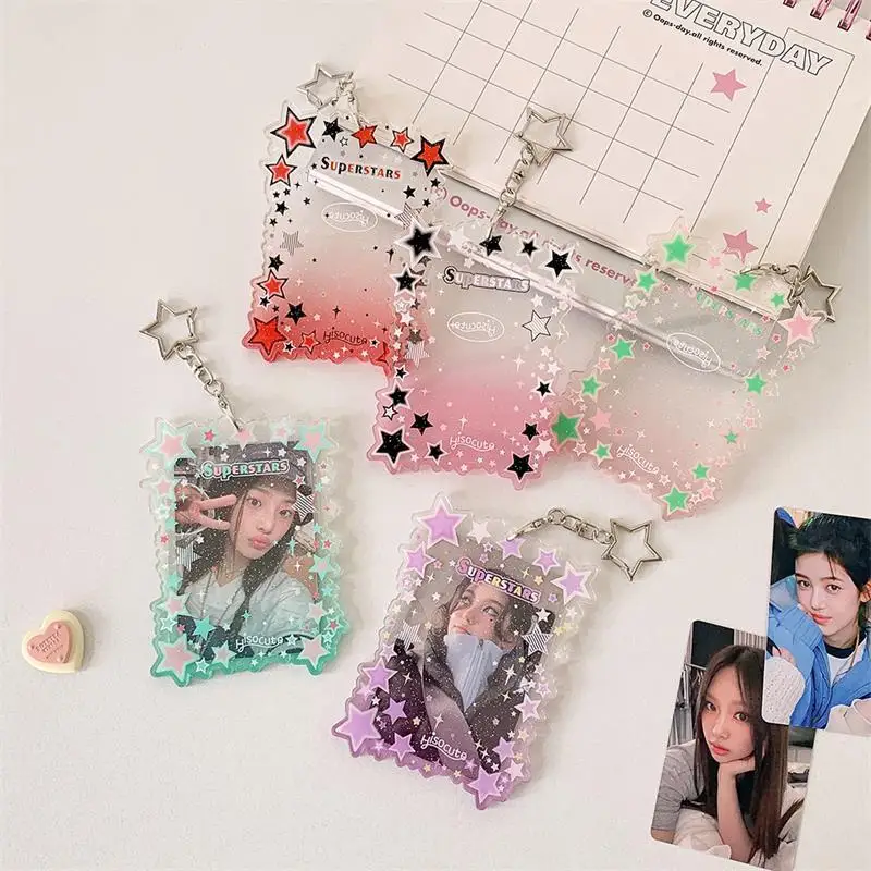 Cute Star Gradient PVC Photocard Holder For Idol Cards – Keychain, Bag Pendant, Gift