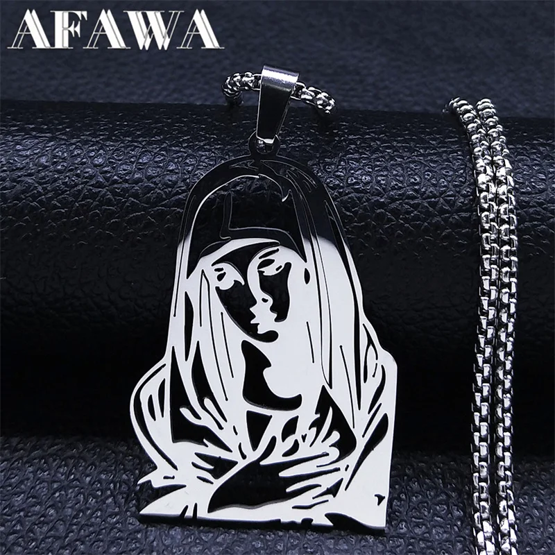 

2024 Virgin Mary Stainless Steel Necklace Silver Color Our Lady Necklace Christian Prayer Jesus Religion Jewelry catolicas N4617