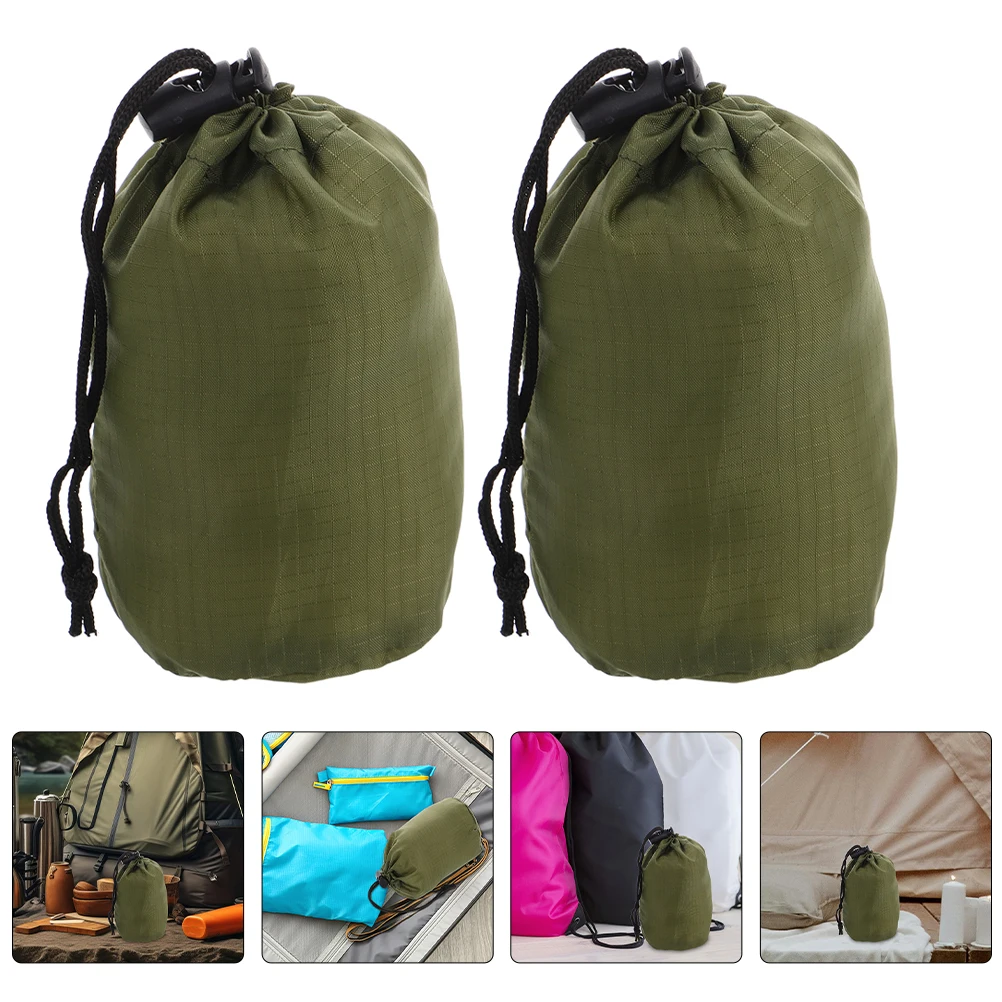

2pcs Outdoor Raincoat Storage Bag Compact Foldable Nylon Pouch Waterproof Drawstring Travel Accessories Portable Reusable