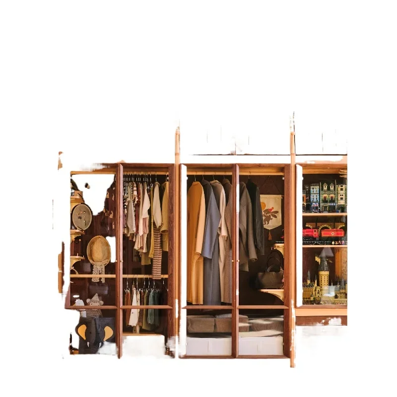 Wardrobe multi-functional module storage cabinet solid wood sensor lamp