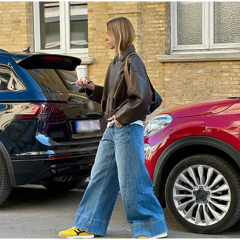 سترات كلاسيكية من جلد البولي يوريثان لخريف 2025 معطف جيب جديد للسيدات بسحاب وأكمام طويلة مع حزام ملابس خروج نسائية فضفاضة #3