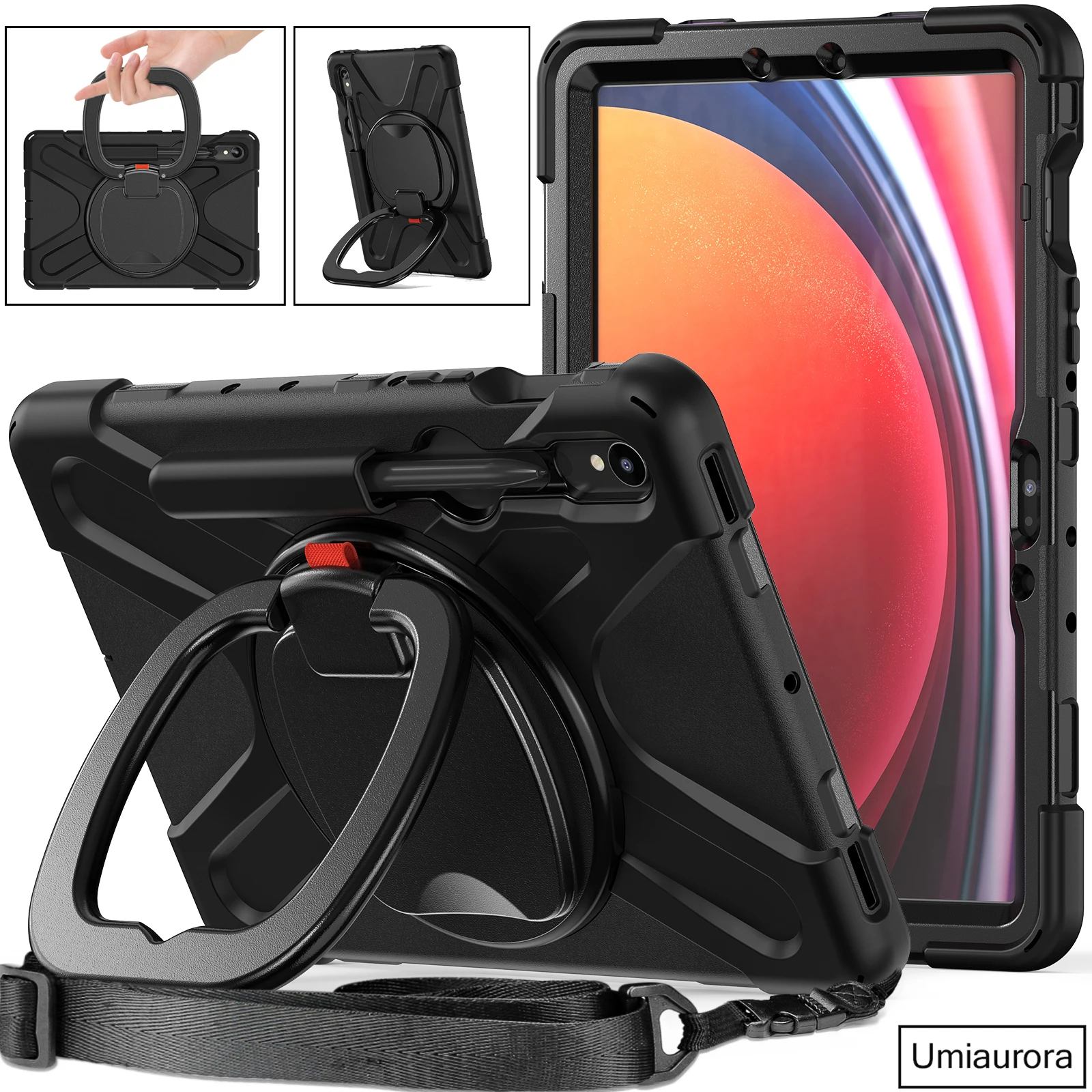 For Samsung Galaxy Tab S6 S7 FE S8 Plus S9 Ultra SM-X900 SM-X910 X810 Case Rotation Hand Ring Kids Stand Shockproof Tablet Funda