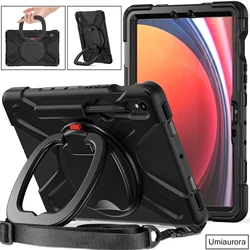 Para Samsung Galaxy Tab S6 S7 FE S8 Plus S9 Ultra SM-X900 SM-X910 X810 Funda giratoria anillo de mano soporte para niños Funda para tableta a prueba de golpes