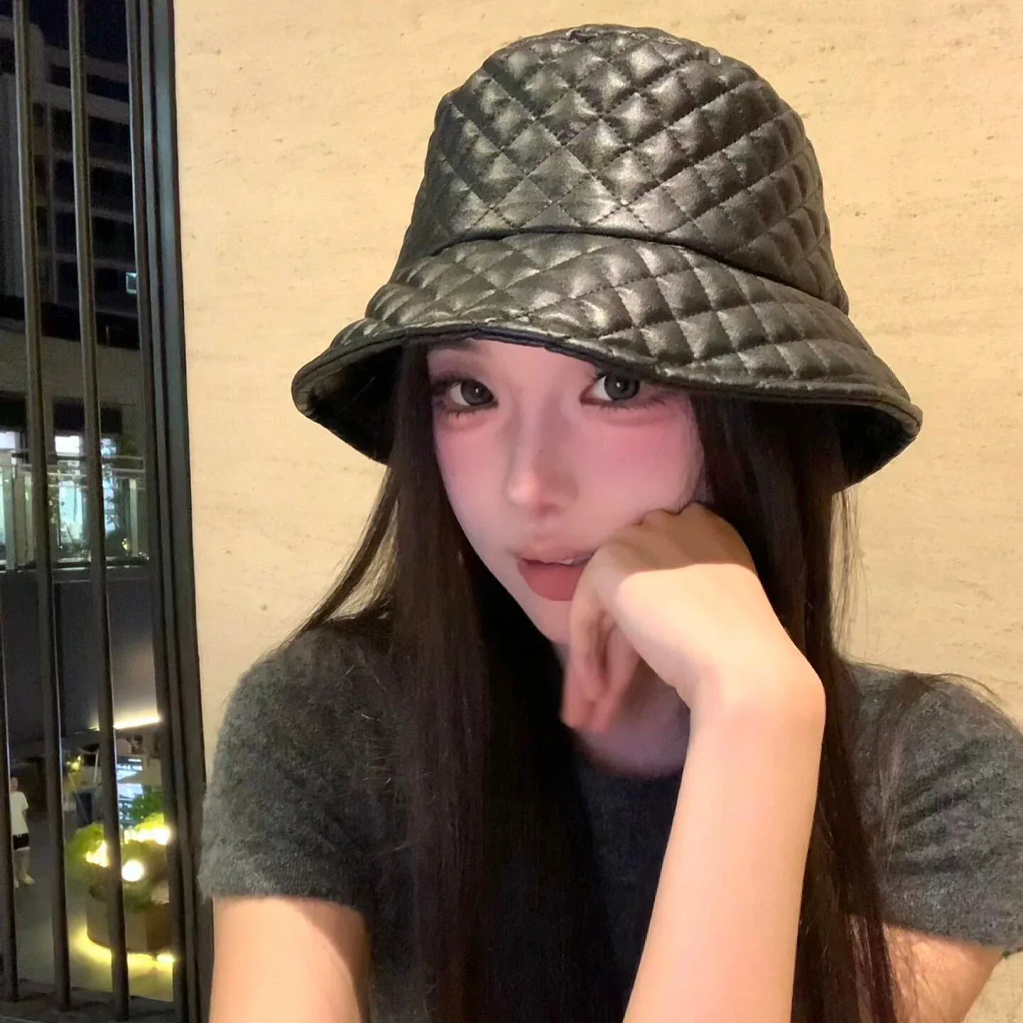 New Women Autumn Winter Solid Color Versatile Rhombus Fisherman Hat Korean Style Outdoor Warm Cold-Proof Fashionable Bucket Cap 2