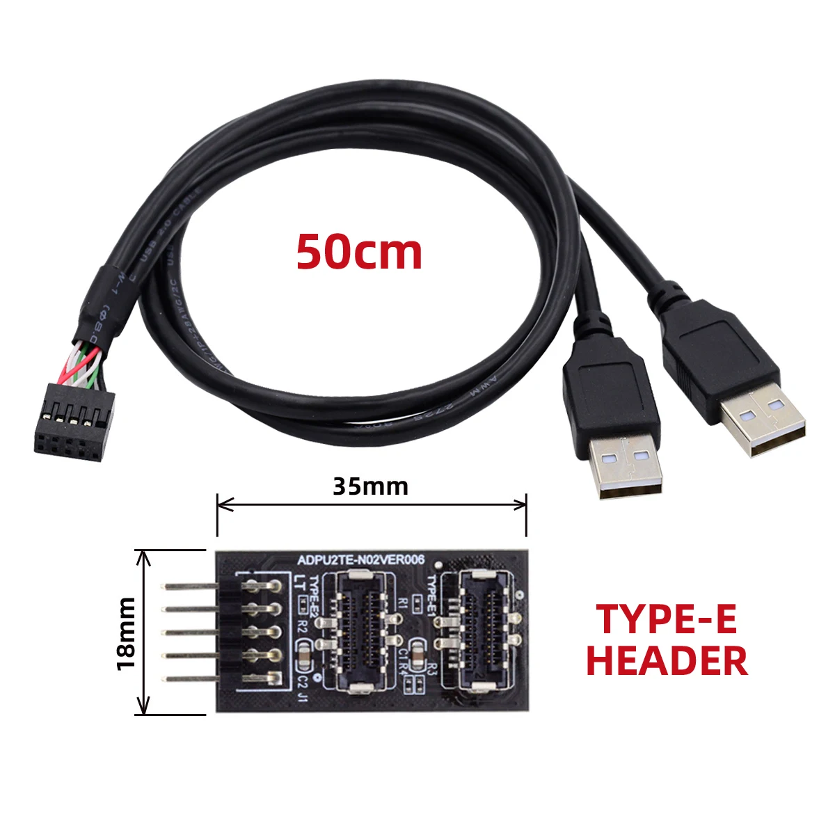 Dual USB 3.1 Front Panel Socket Key-A Type-E to USB 2.0 Type-A & 9Pin 10Pin Mainboard Header Male Cable Extension Adapter