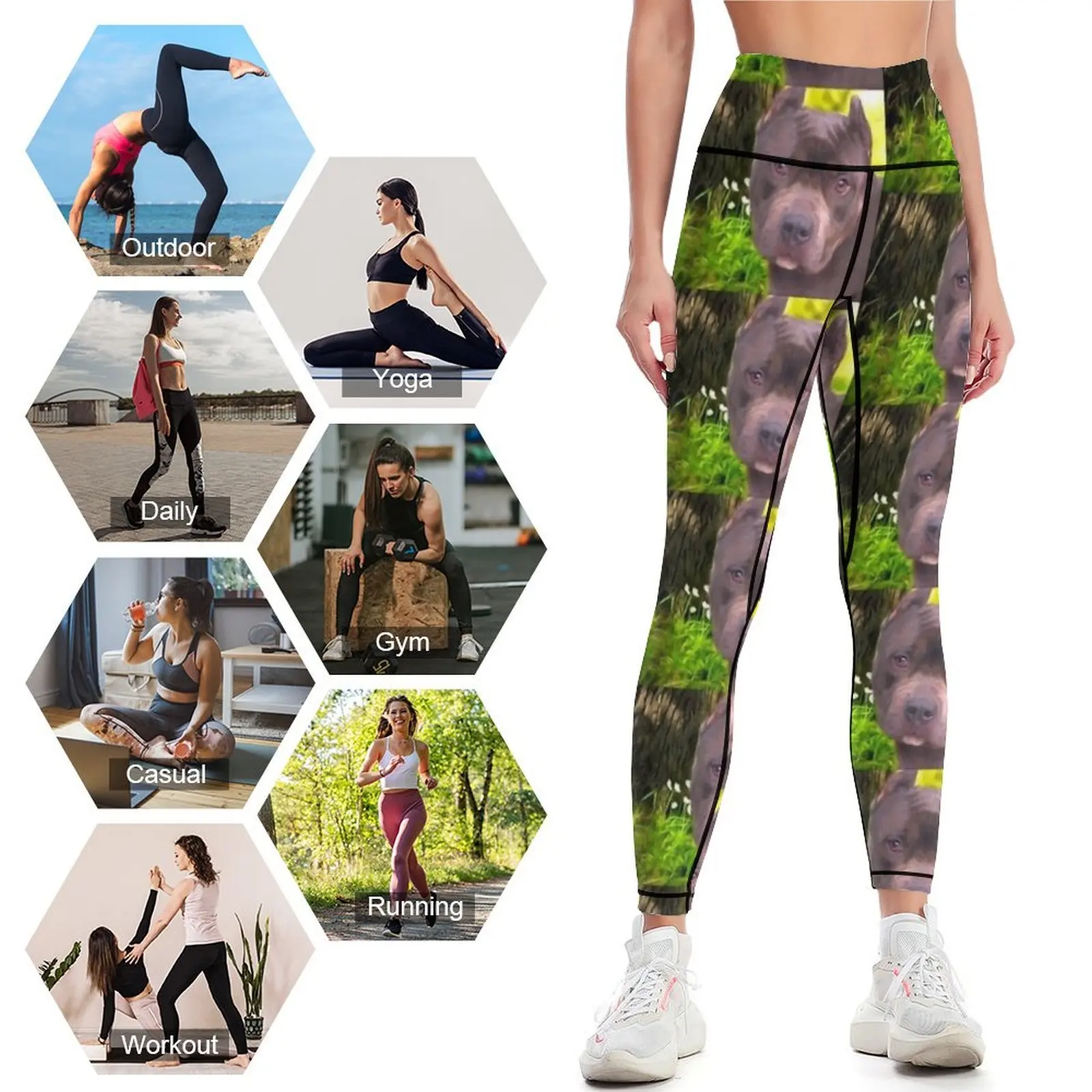 Leggings chien Pitbull marron pour femmes, pantalons de survêtement moulants, ensemble de fitness, leggings de sport pour la gym