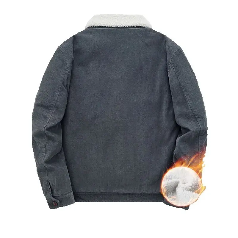 Men's Sheepskin Coat Autumn Winter Thickened Cotton-Padded Casual Workwear Retro Corduroy Jacket for Men